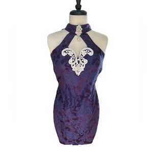 Vintage Gunne Sax Dress Purple Damask 90s Mermaid Iridescent Sz  3/4 Lace Pearl